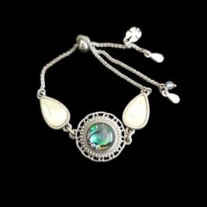 Lucky Brand | Dainty Silver Tone Iridescent Abalone Adjustable Boho Bracelet